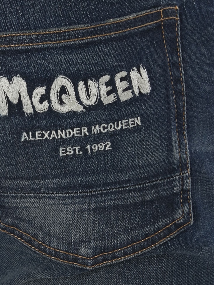Fashion Alexander McQueen Washed Blue Men's in Graffiti Denim Jeans