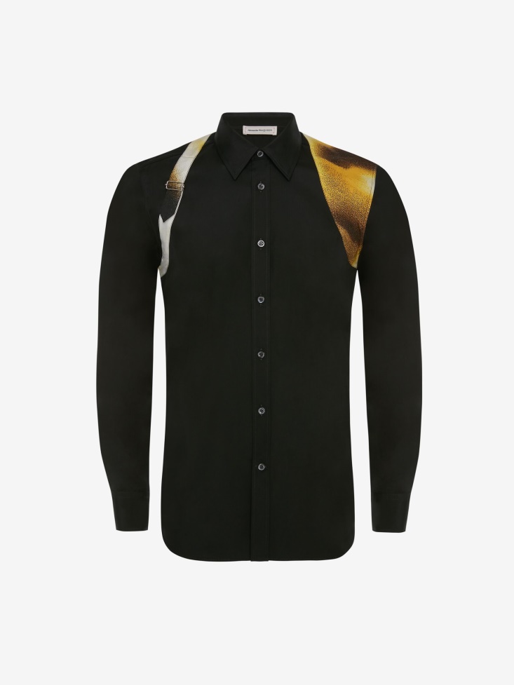 Fashion Alexander McQueen Black Men's Cotton Poplin Harness Shirt