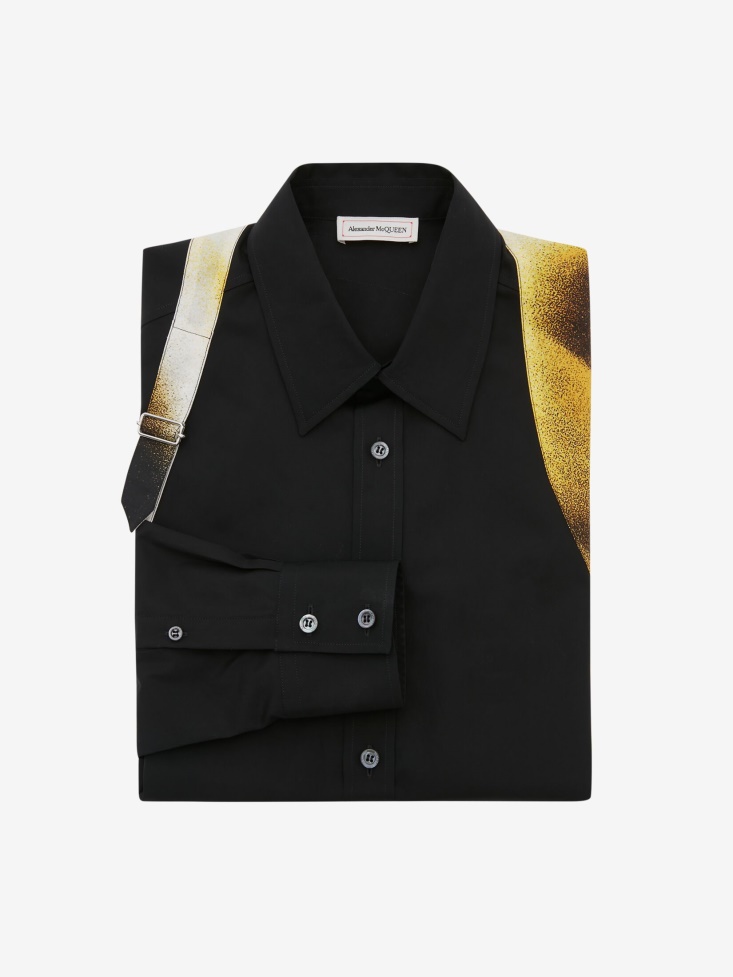 Fashion Alexander McQueen Black Men's Cotton Poplin Harness Shirt