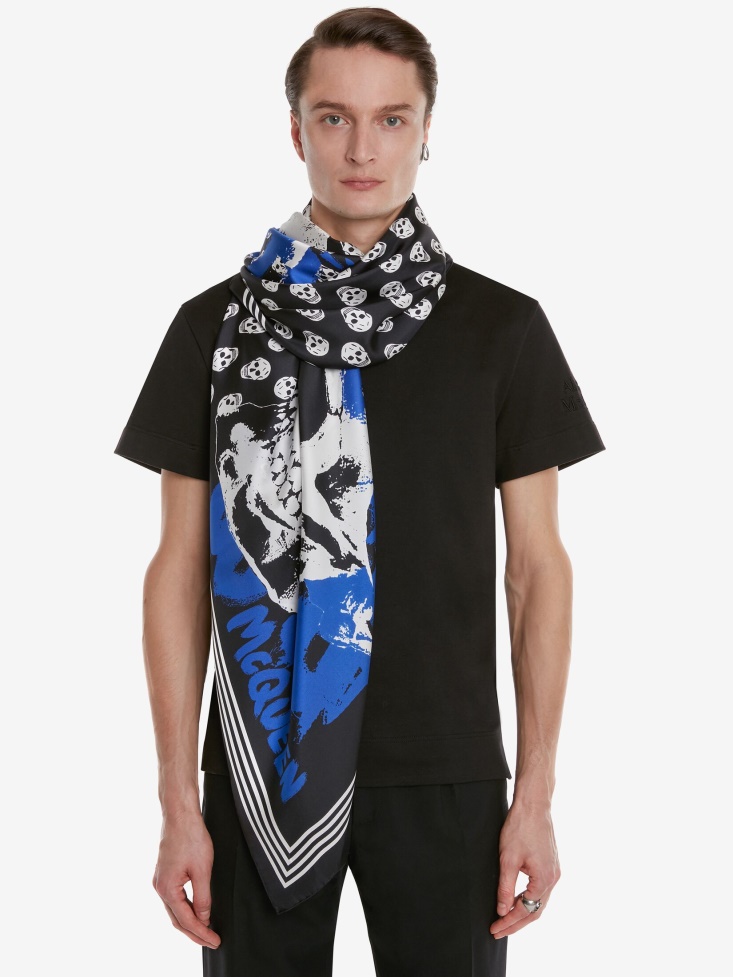 Black/Blue Men's in Graffiti Biker Foulard Fashion Alexander McQueen