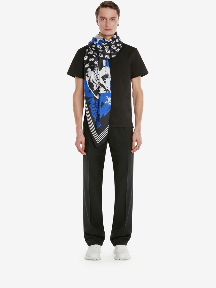 Black/Blue Men's in Graffiti Biker Foulard Fashion Alexander McQueen