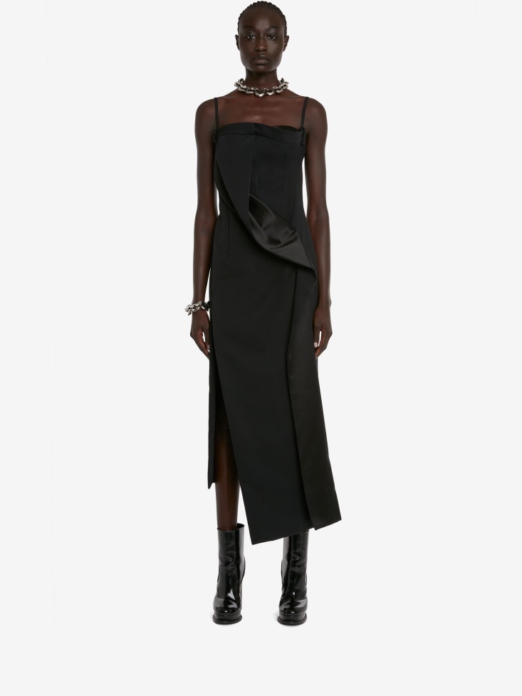 Fashion Alexander McQueen Women's Drape Slashed Cocktail Dress Black