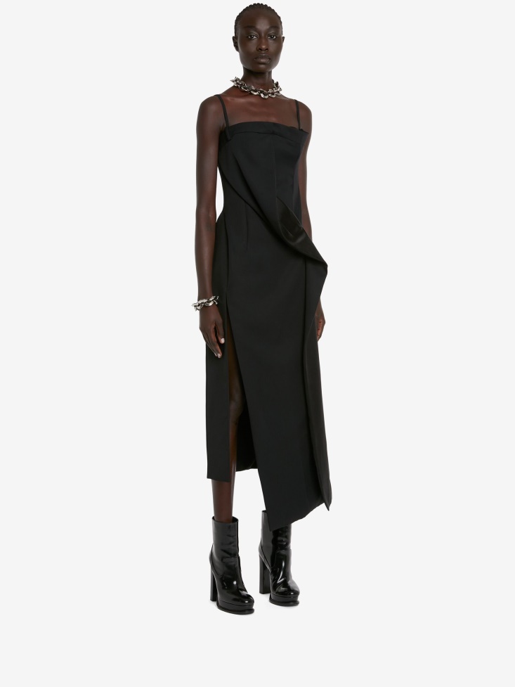 Fashion Alexander McQueen Women's Drape Slashed Cocktail Dress Black