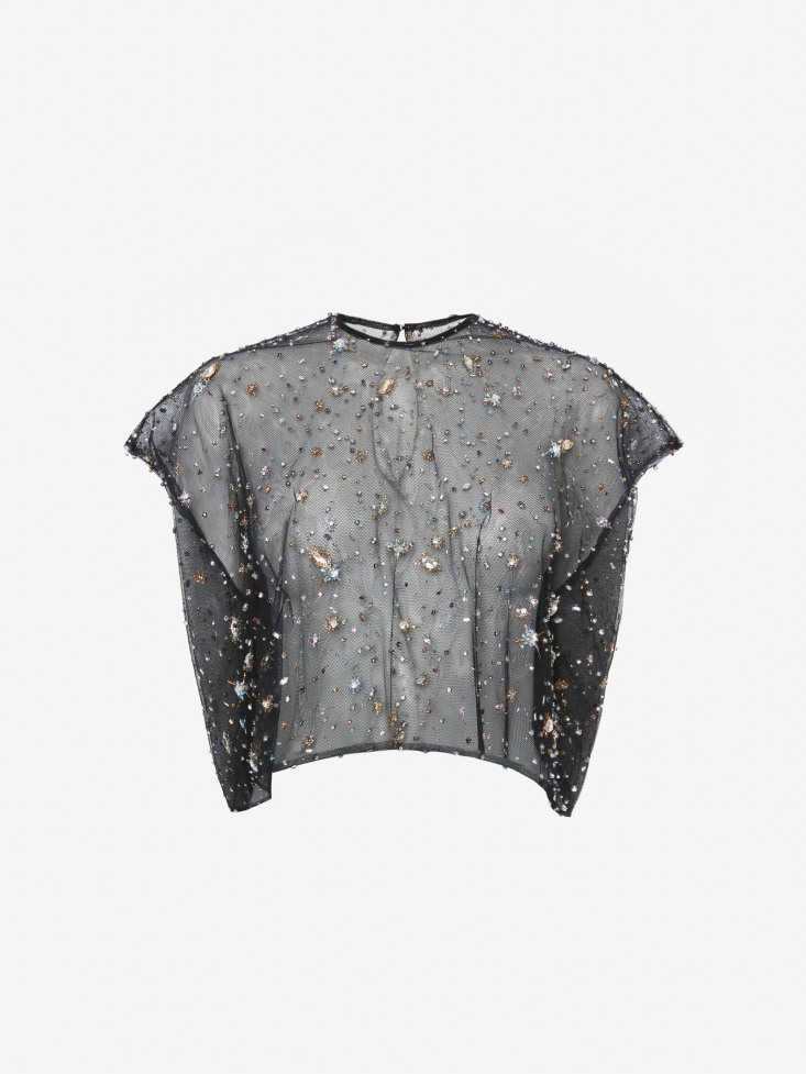 Black Women's Celestial Crystal Embroidery Crop Top Fashion Alexander McQueen