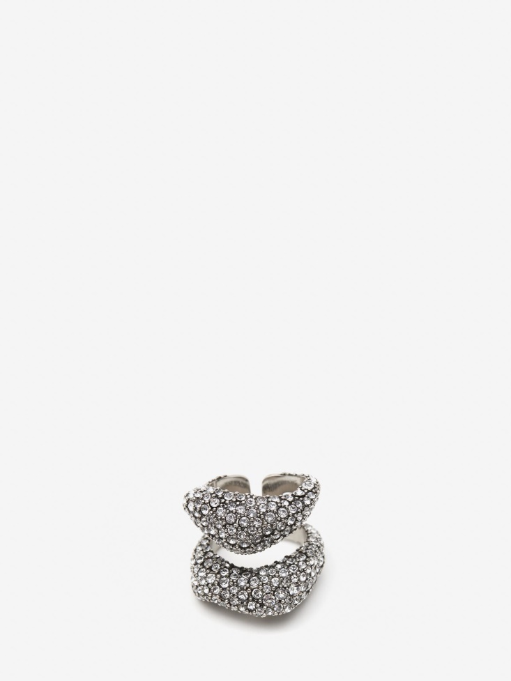 Women's Pave Sculptural Cut-Out Ring Fashion Alexander McQueen Antique Silver