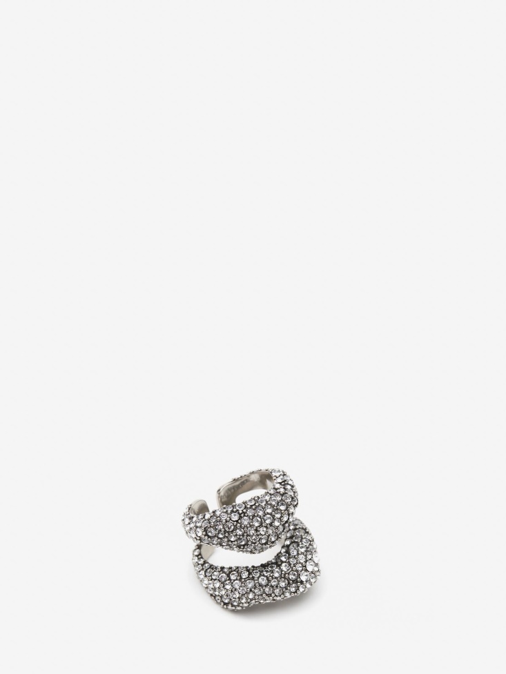 Women's Pave Sculptural Cut-Out Ring Fashion Alexander McQueen Antique Silver