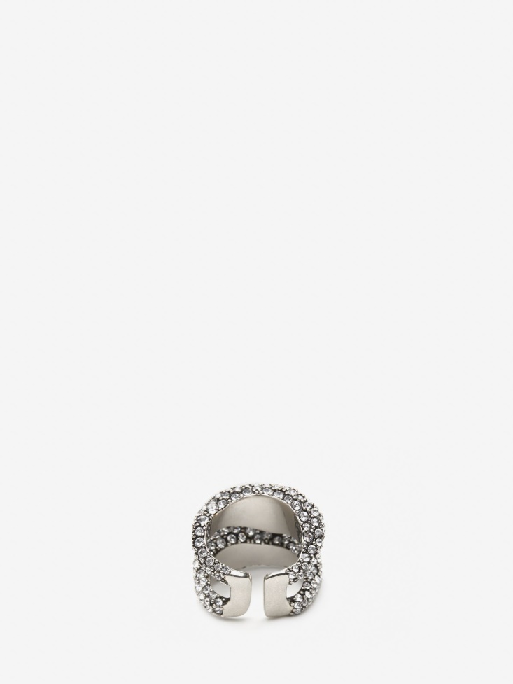 Women's Pave Sculptural Cut-Out Ring Fashion Alexander McQueen Antique Silver