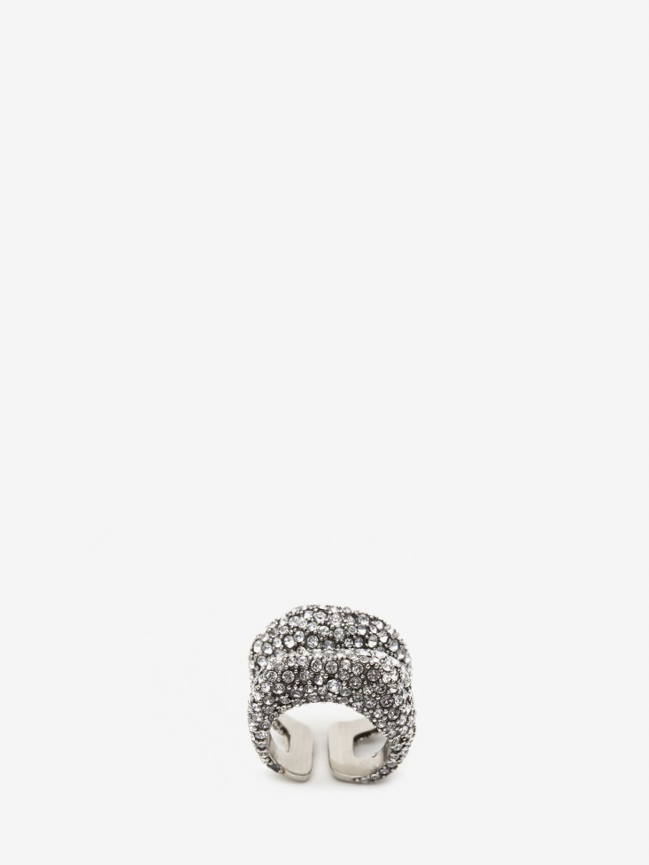 Women's Pave Sculptural Cut-Out Ring Fashion Alexander McQueen Antique Silver