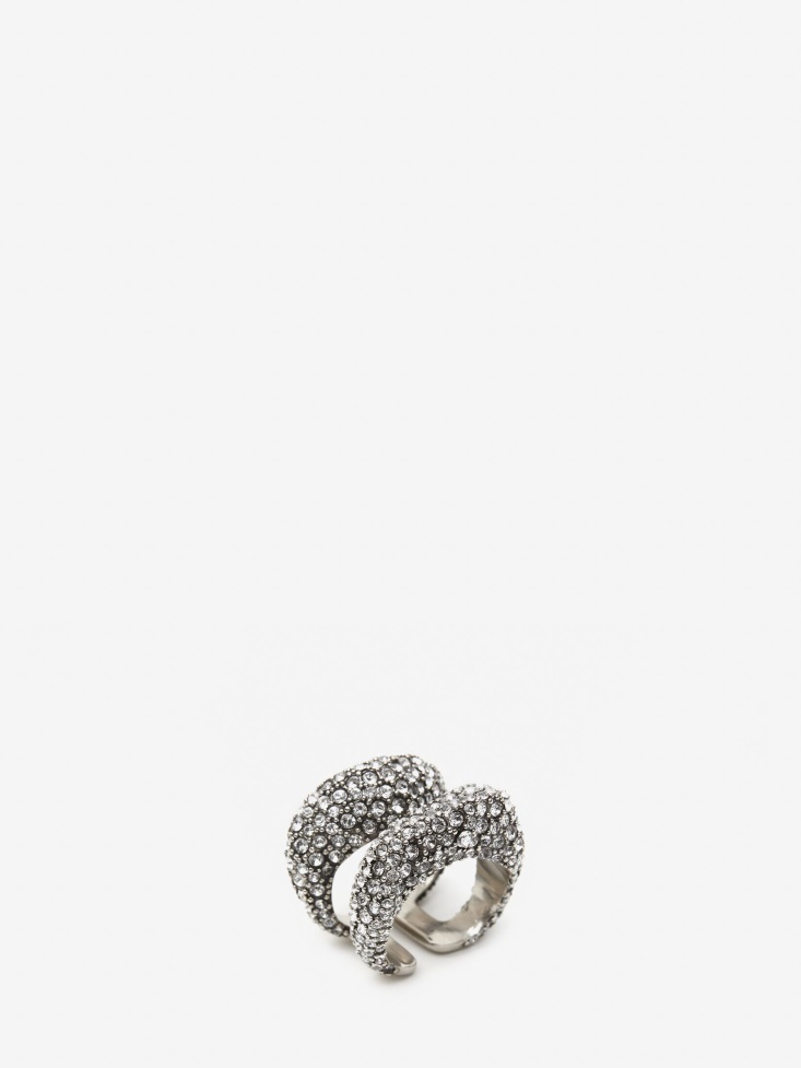 Women's Pave Sculptural Cut-Out Ring Fashion Alexander McQueen Antique Silver