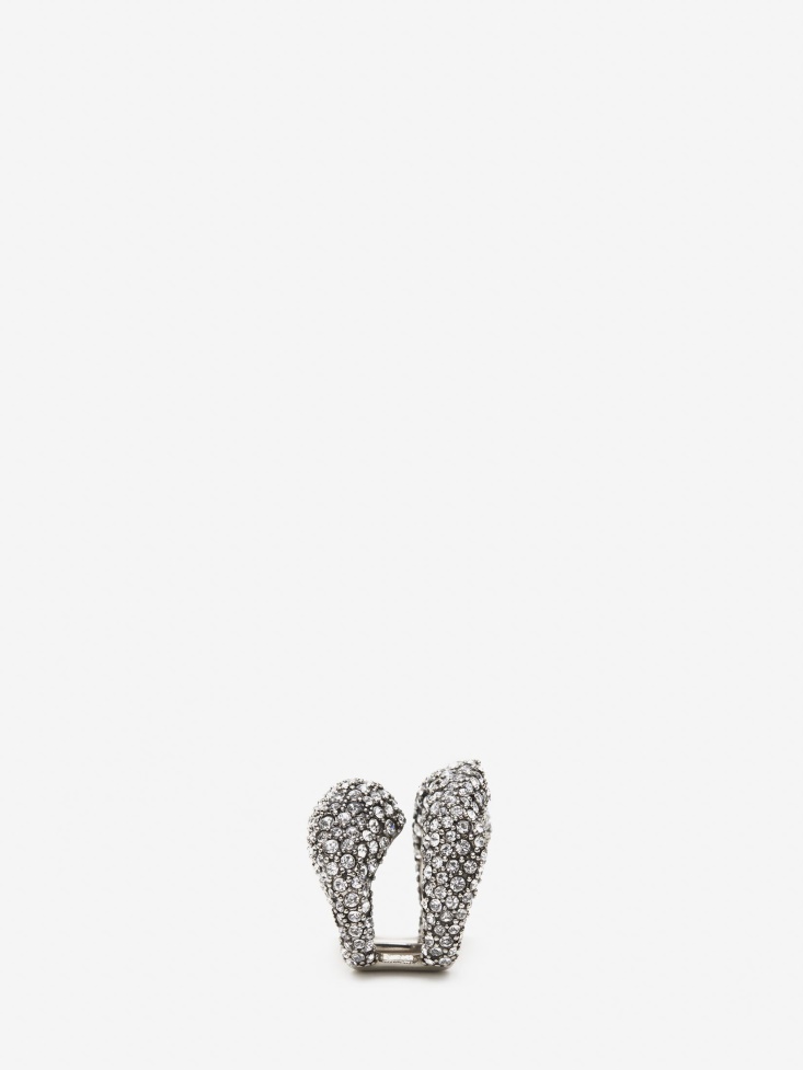 Women's Pave Sculptural Cut-Out Ring Fashion Alexander McQueen Antique Silver