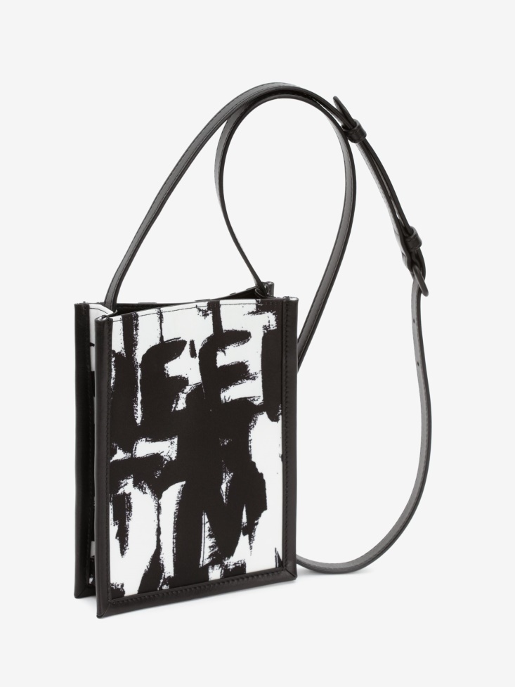 Fashion Alexander McQueen Men's in Graffiti Edge Mini Crossbody Bag Black/Off White