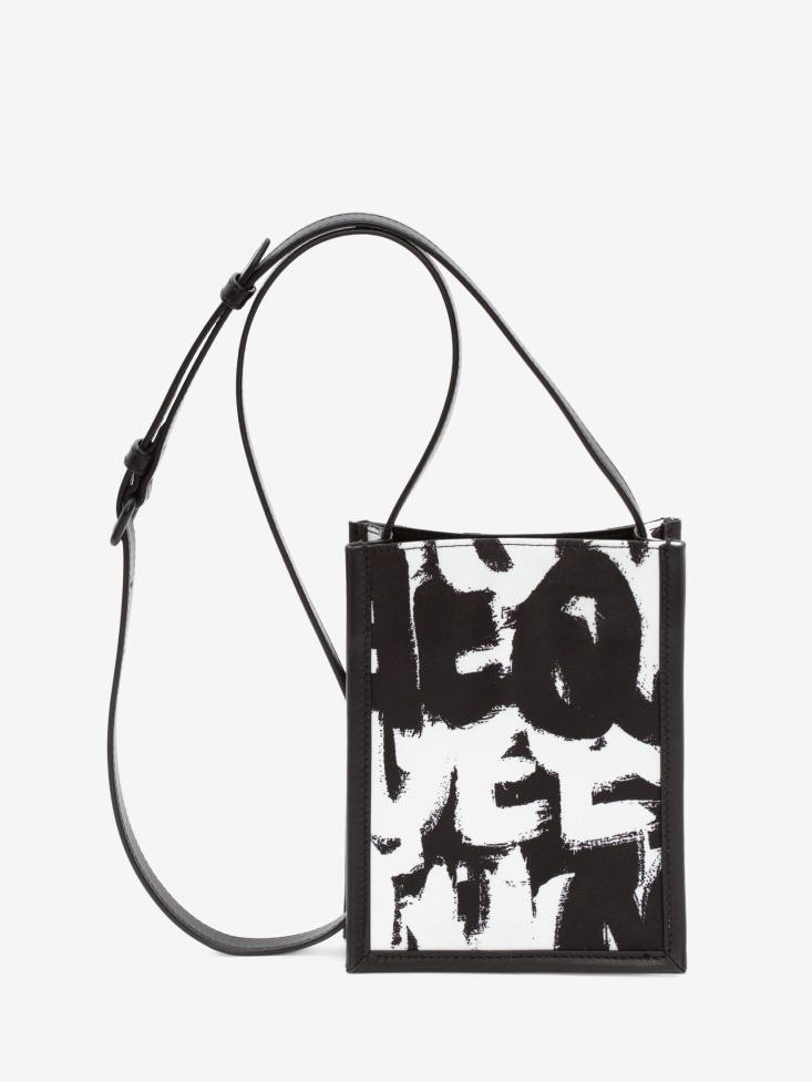 Fashion Alexander McQueen Men's in Graffiti Edge Mini Crossbody Bag Black/Off White