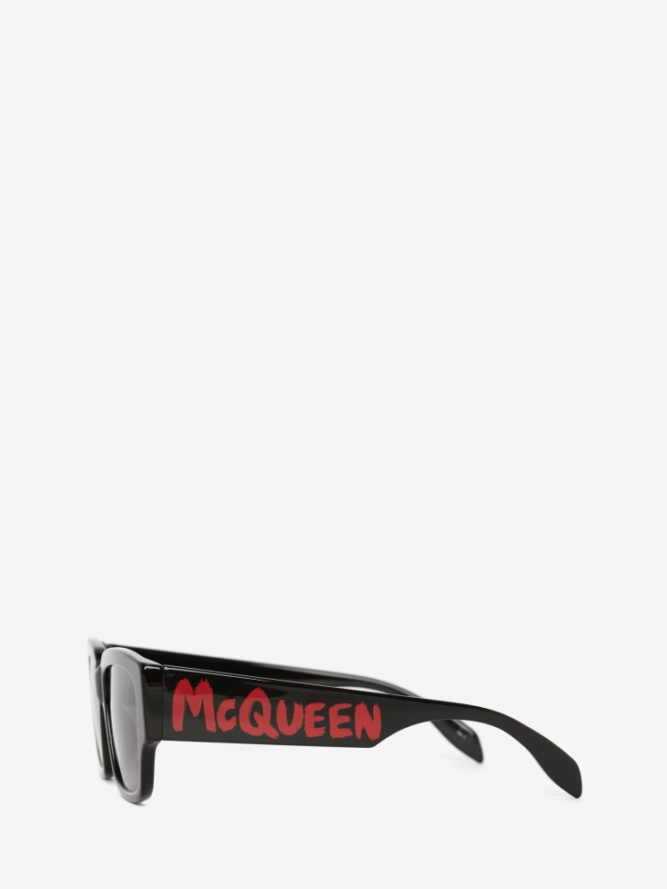 Black/Red Men's in Graffiti Rectangular Sunglasses Fashion Alexander McQueen