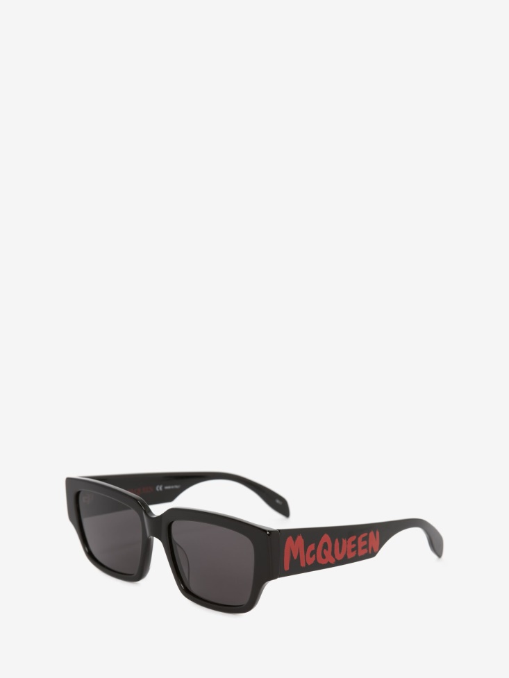 Black/Red Men's in Graffiti Rectangular Sunglasses Fashion Alexander McQueen