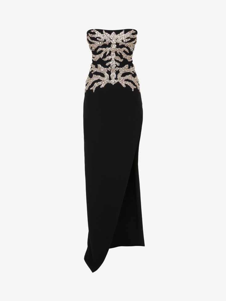 Women's Mycelium Embroidery Evening Dress Fashion Alexander McQueen Black