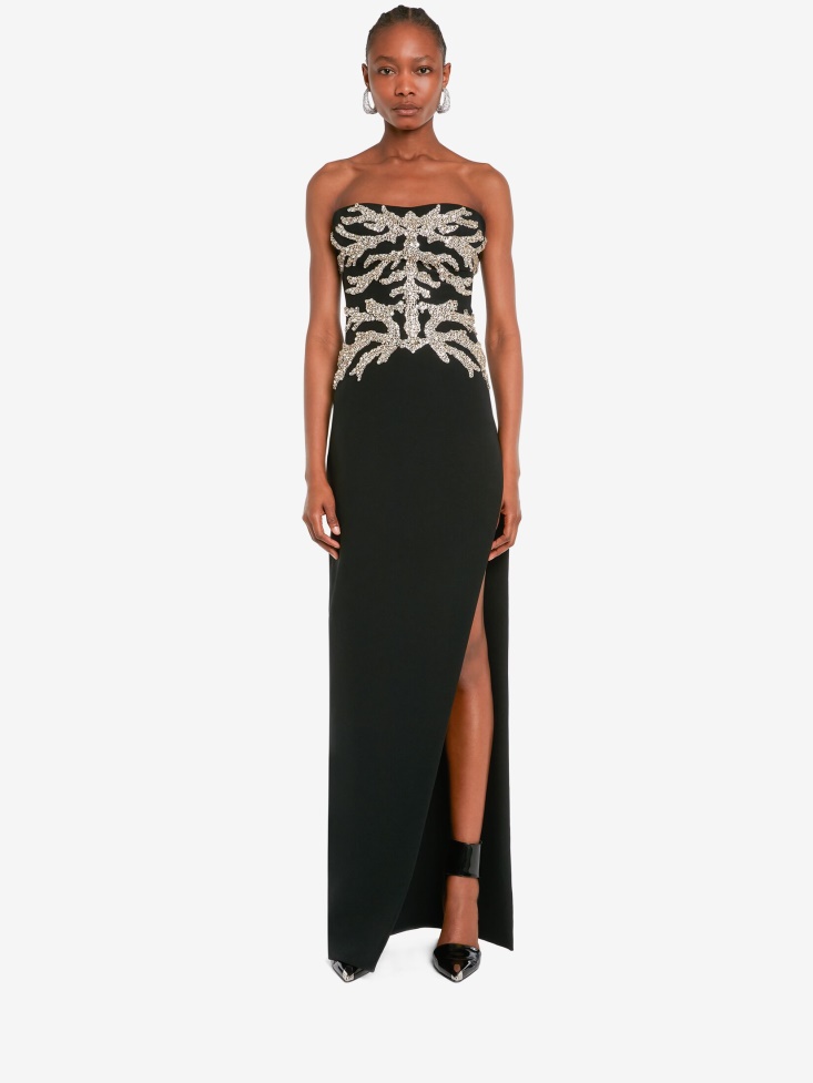 Women's Mycelium Embroidery Evening Dress Fashion Alexander McQueen Black