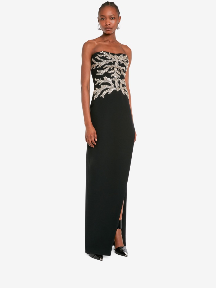 Women's Mycelium Embroidery Evening Dress Fashion Alexander McQueen Black
