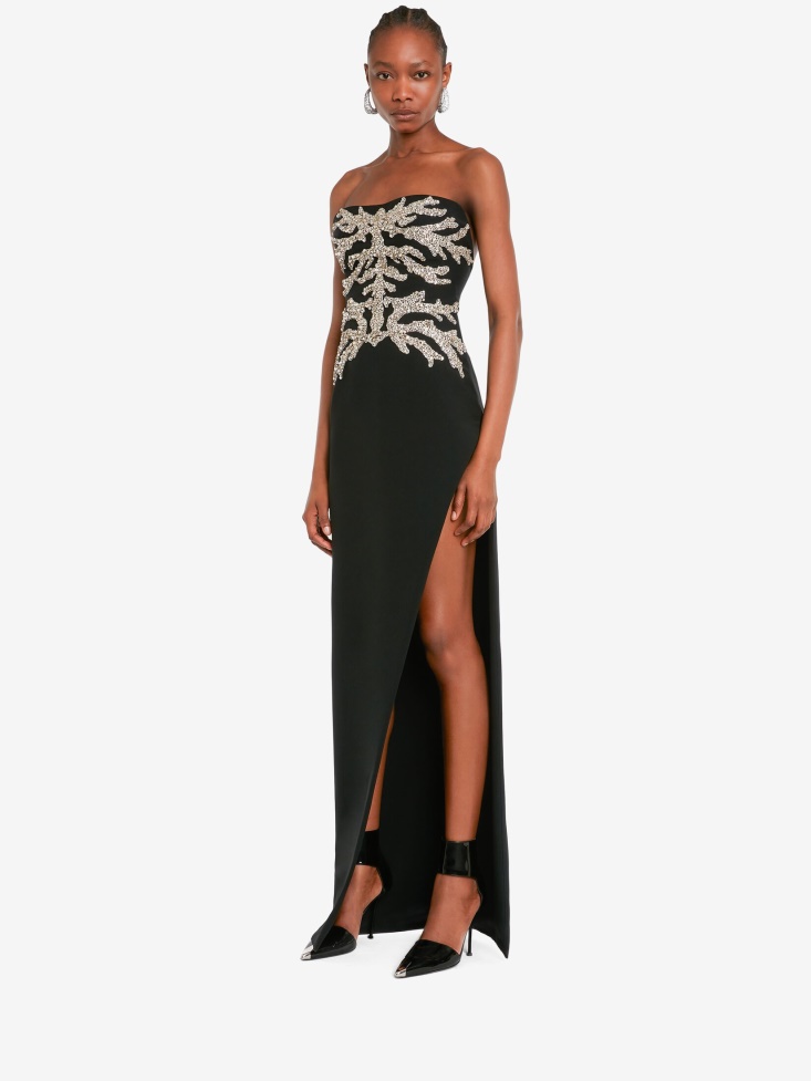Women's Mycelium Embroidery Evening Dress Fashion Alexander McQueen Black