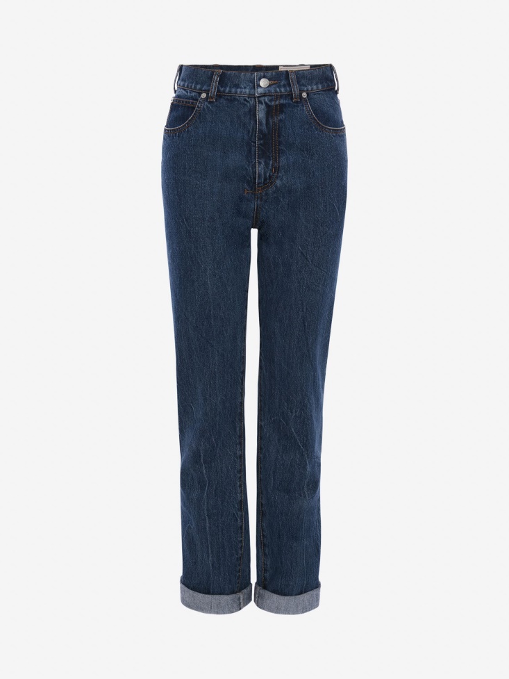 Washed Blue Fashion Alexander McQueen Women's Slim Boyfriend Denim Trouser