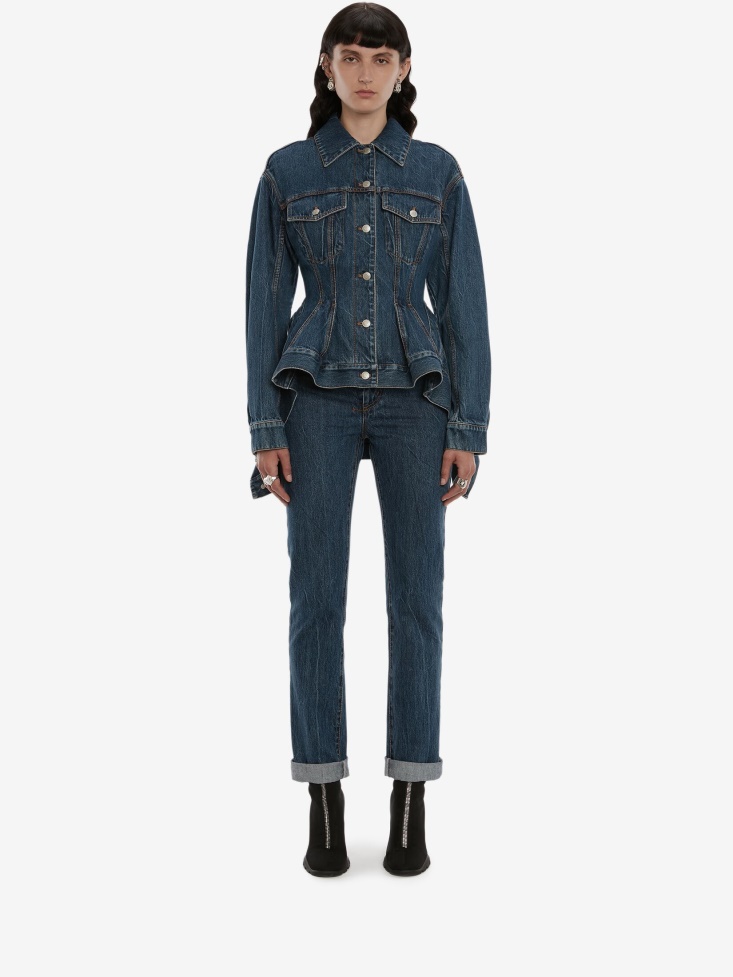 Washed Blue Fashion Alexander McQueen Women's Slim Boyfriend Denim Trouser