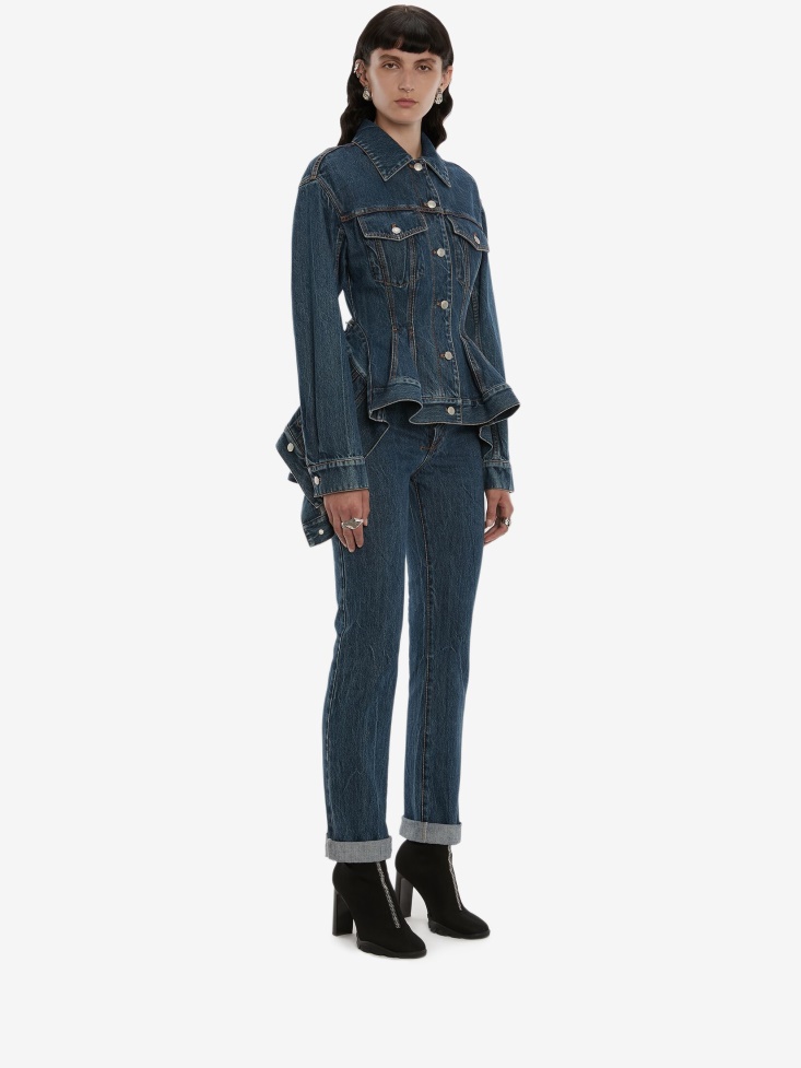 Washed Blue Fashion Alexander McQueen Women's Slim Boyfriend Denim Trouser
