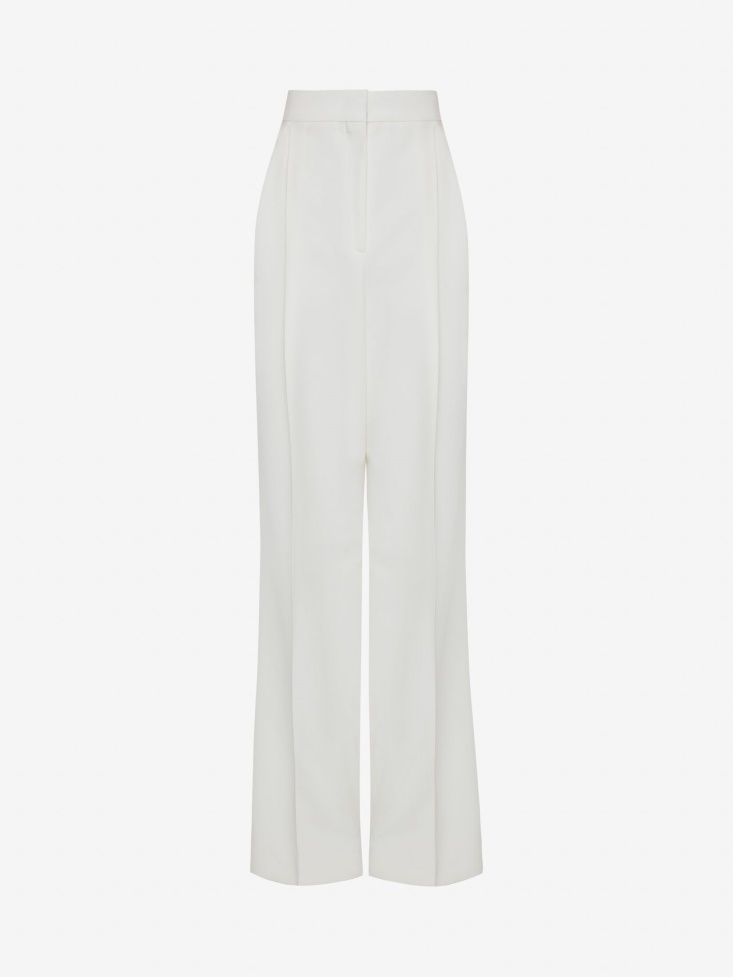 Women's Wool Wide Leg Trousers Ivory Fashion Alexander McQueen