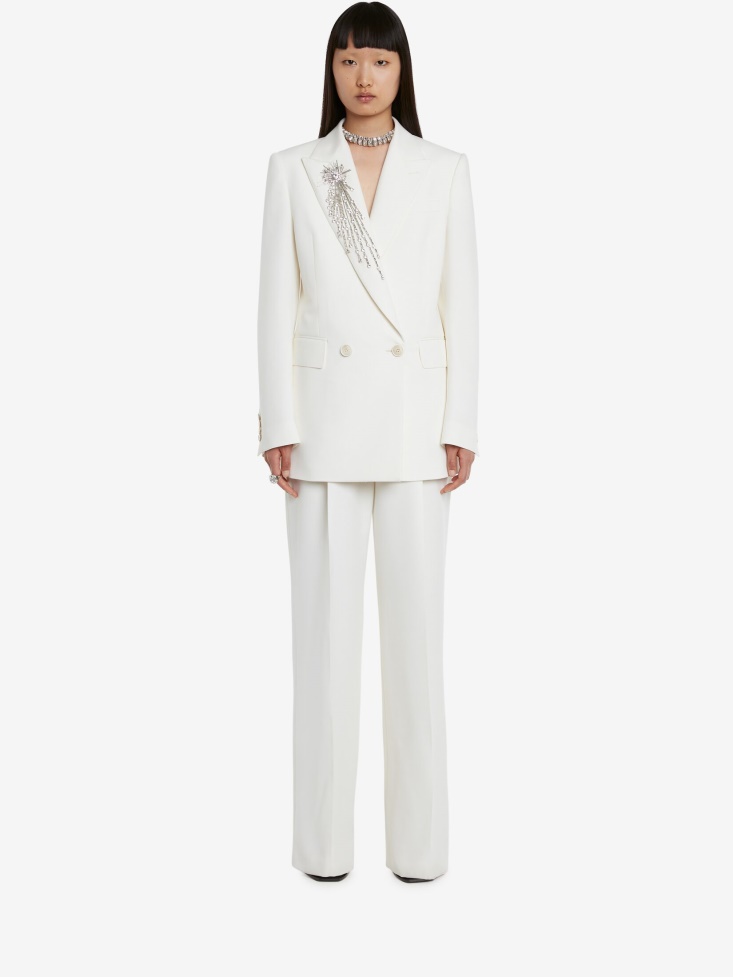 Women's Wool Wide Leg Trousers Ivory Fashion Alexander McQueen