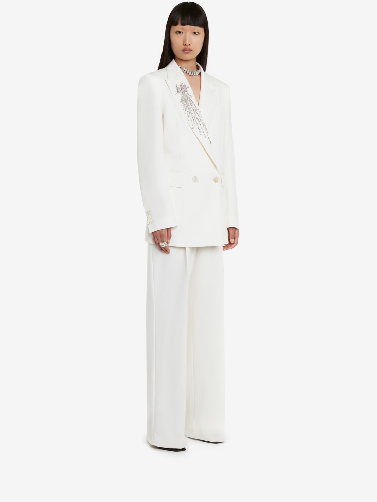 Women's Wool Wide Leg Trousers Ivory Fashion Alexander McQueen