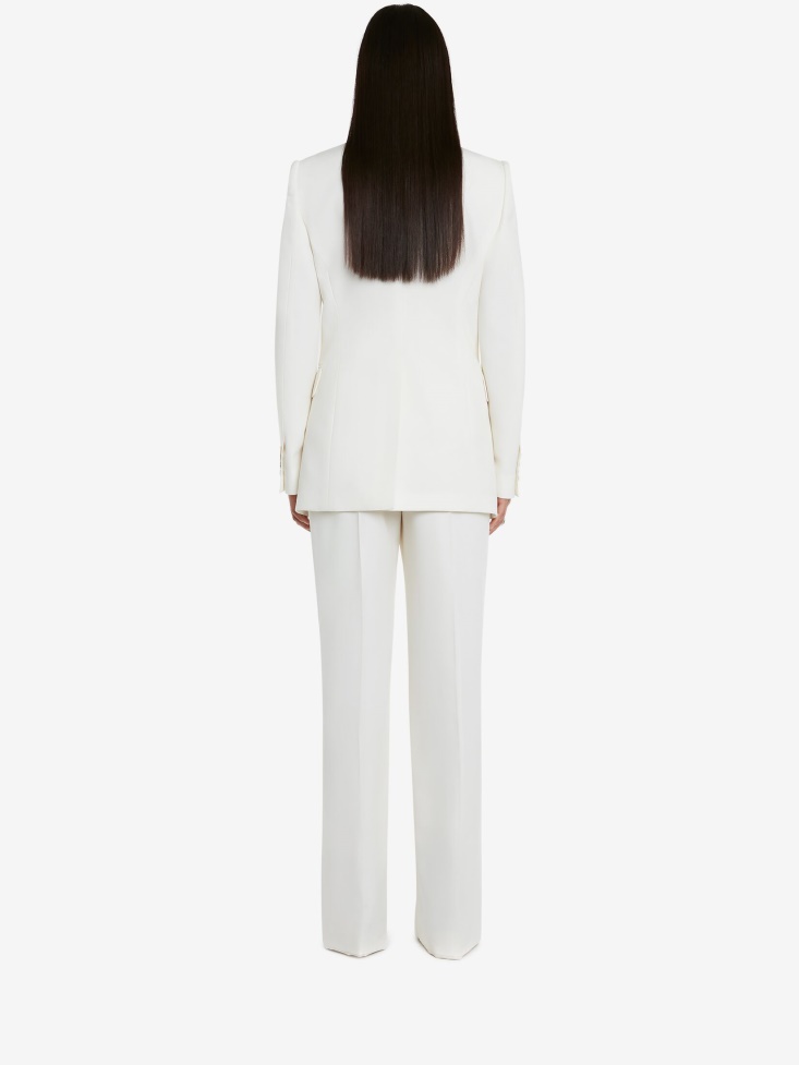 Women's Wool Wide Leg Trousers Ivory Fashion Alexander McQueen