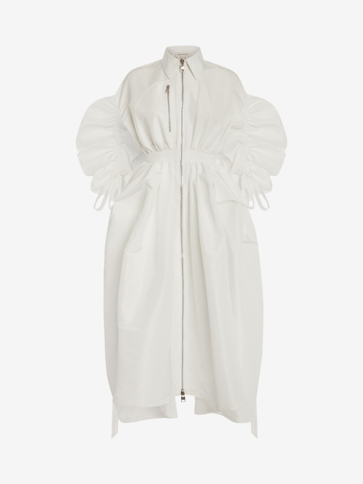 Fashion Alexander McQueen Optical White Women's Polyfaille Parachute Shirt Dress