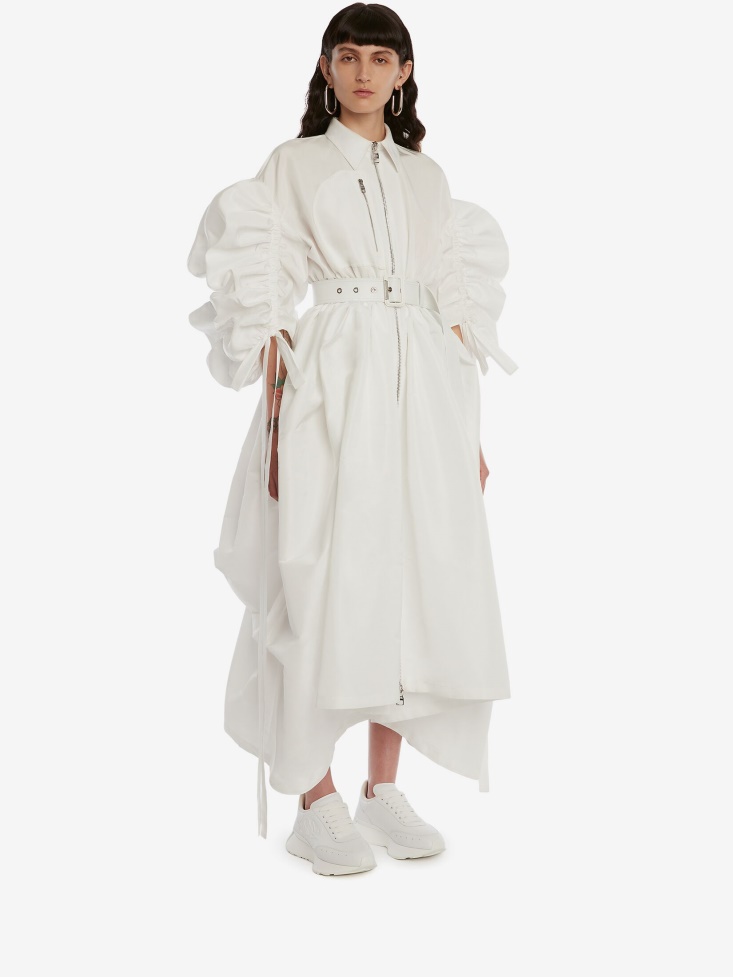 Fashion Alexander McQueen Optical White Women's Polyfaille Parachute Shirt Dress
