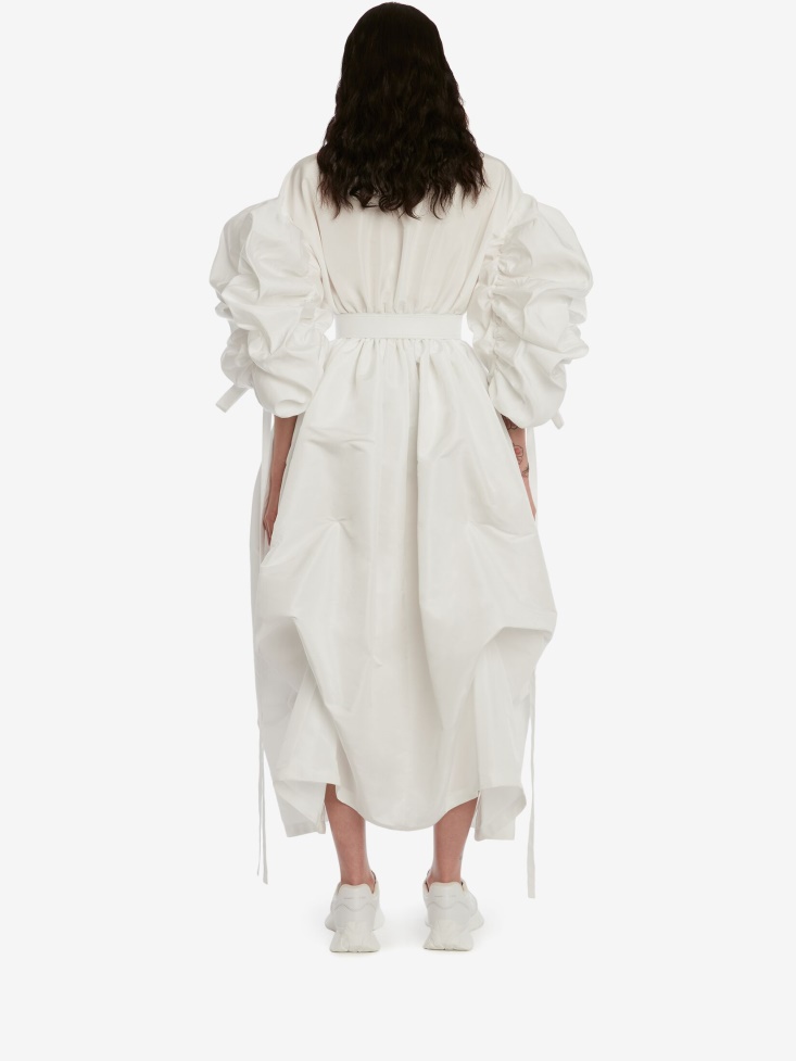 Fashion Alexander McQueen Optical White Women's Polyfaille Parachute Shirt Dress