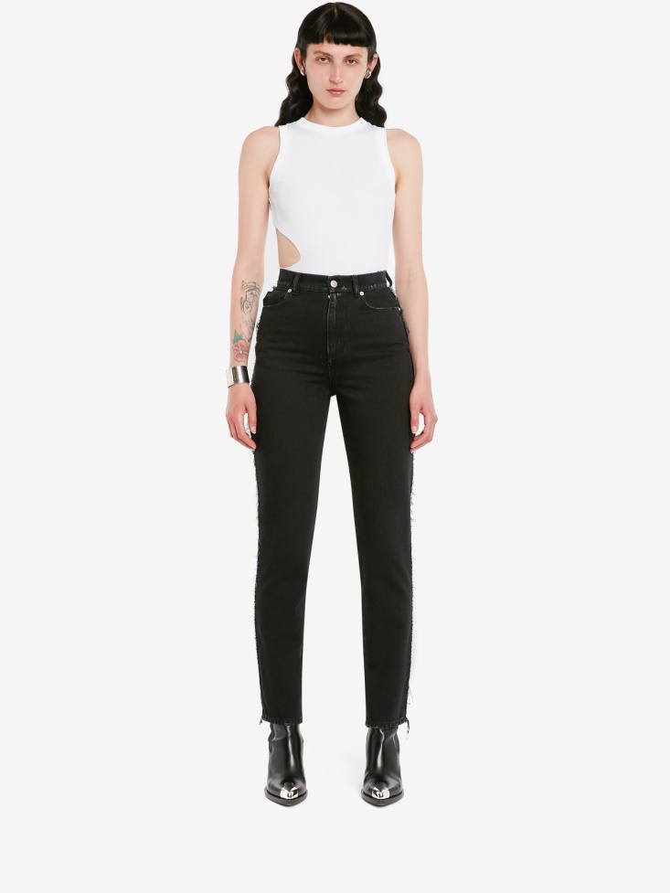 Fashion Alexander McQueen Optical White Women's Slashed Ribbed Bodysuit