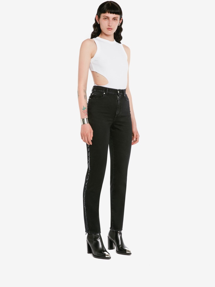 Fashion Alexander McQueen Optical White Women's Slashed Ribbed Bodysuit