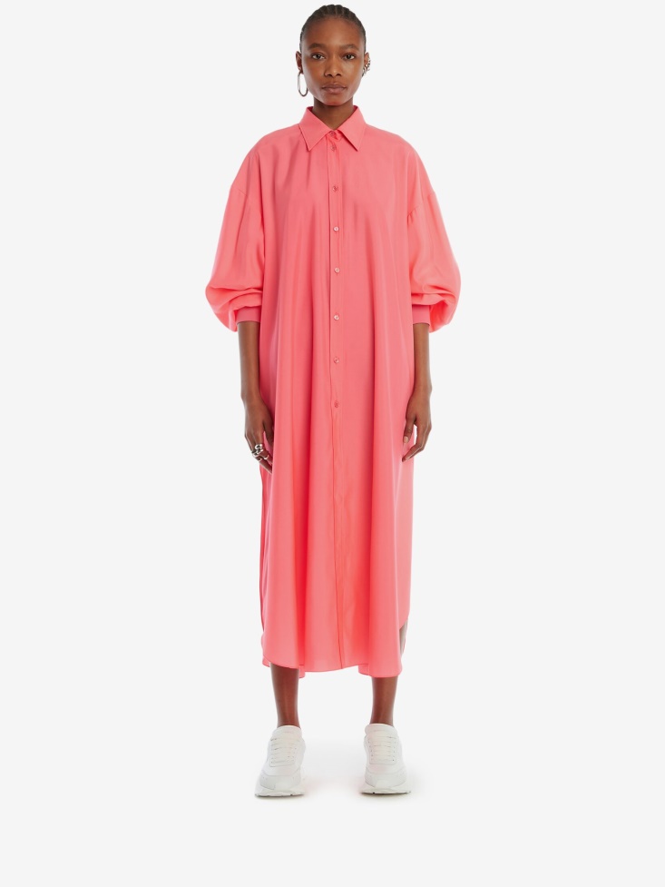 Women's Cocoon Sleeve Shirt Dress Neon Pink Fashion Alexander McQueen