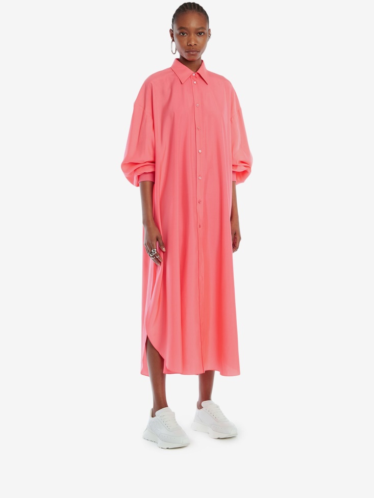 Women's Cocoon Sleeve Shirt Dress Neon Pink Fashion Alexander McQueen