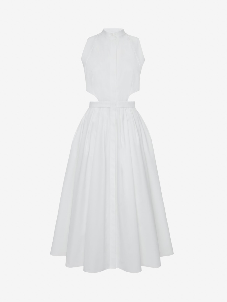 Fashion Alexander McQueen Optical White Women's Slashed Sleeveless Dress