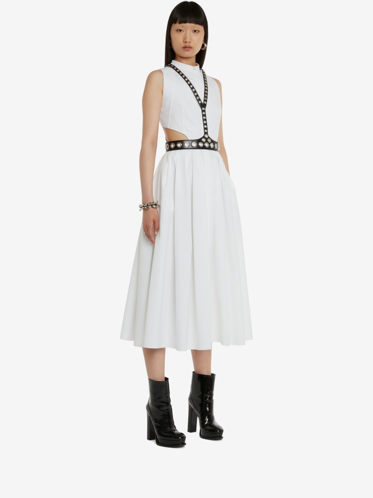 Fashion Alexander McQueen Optical White Women's Slashed Sleeveless Dress