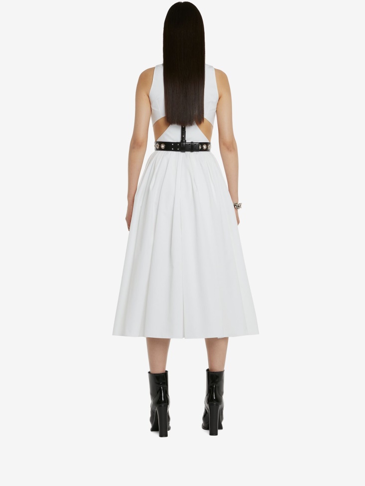 Fashion Alexander McQueen Optical White Women's Slashed Sleeveless Dress