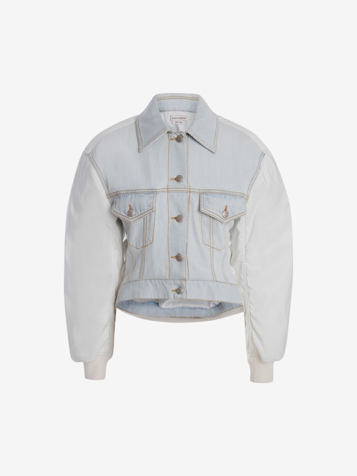 Fashion Alexander McQueen Women's Hybrid Bomber Jacket Light Blue