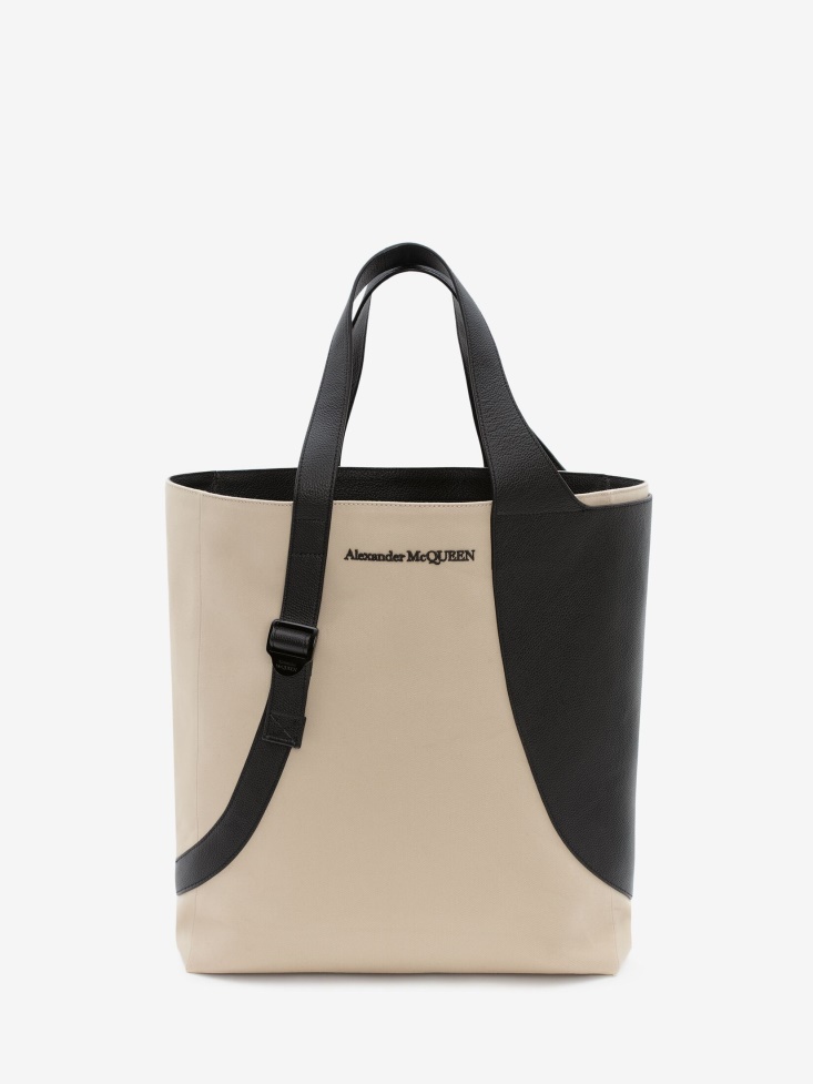Black/Beige Fashion Alexander McQueen Men's Medium Harness Tote Bag