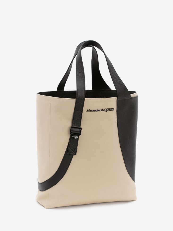 Black/Beige Fashion Alexander McQueen Men's Medium Harness Tote Bag