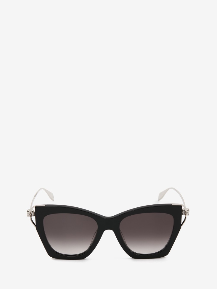 Women's Skull Hinge Soft Square Sunglasses Black Fashion Alexander McQueen