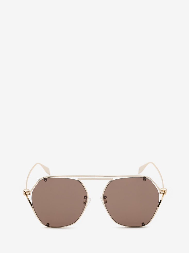 Gold Women's Skull Hinge Geometrical Sunglasses Fashion Alexander McQueen