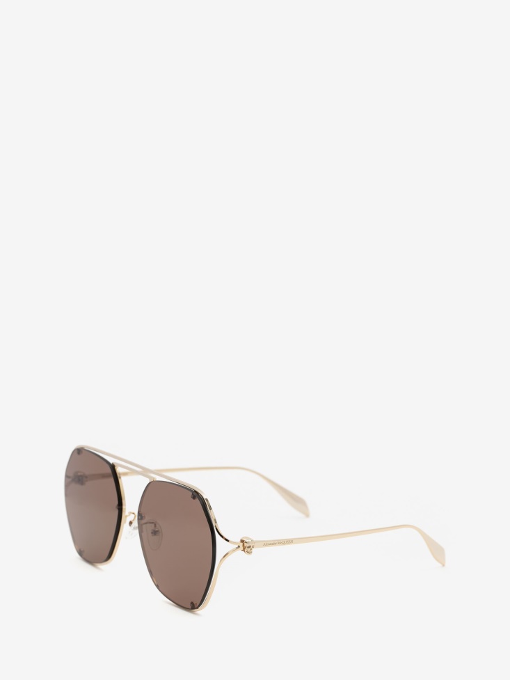 Gold Women's Skull Hinge Geometrical Sunglasses Fashion Alexander McQueen