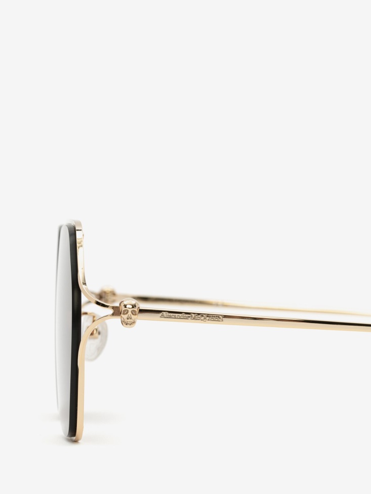 Gold Women's Skull Hinge Geometrical Sunglasses Fashion Alexander McQueen