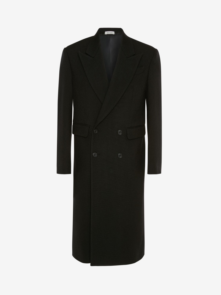 Men's Wool Hopsack Double-Breasted Coat Fashion Alexander McQueen Black