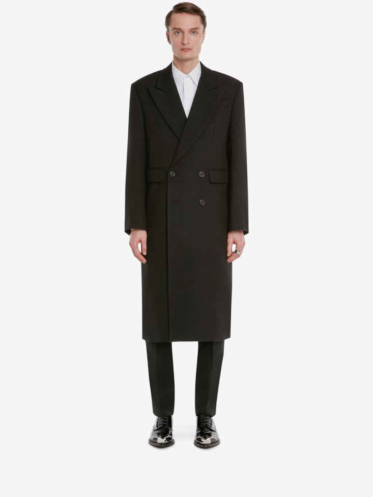 Men's Wool Hopsack Double-Breasted Coat Fashion Alexander McQueen Black