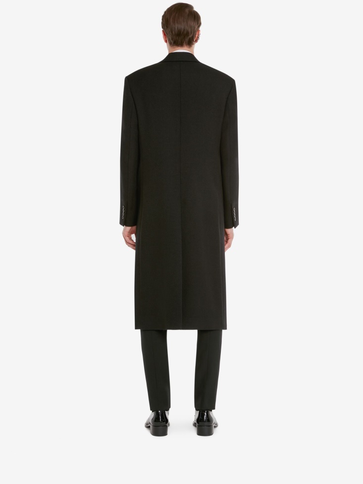 Men's Wool Hopsack Double-Breasted Coat Fashion Alexander McQueen Black