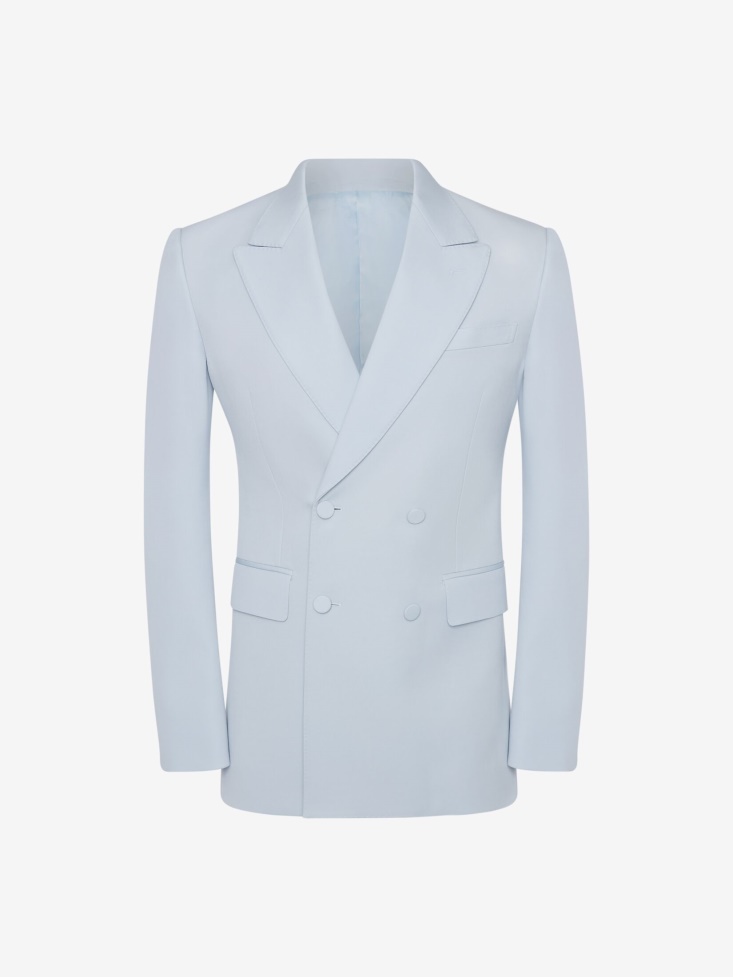 Fashion Alexander McQueen Spring Blue Men's Grain De Poudre Double-Breasted Jacket